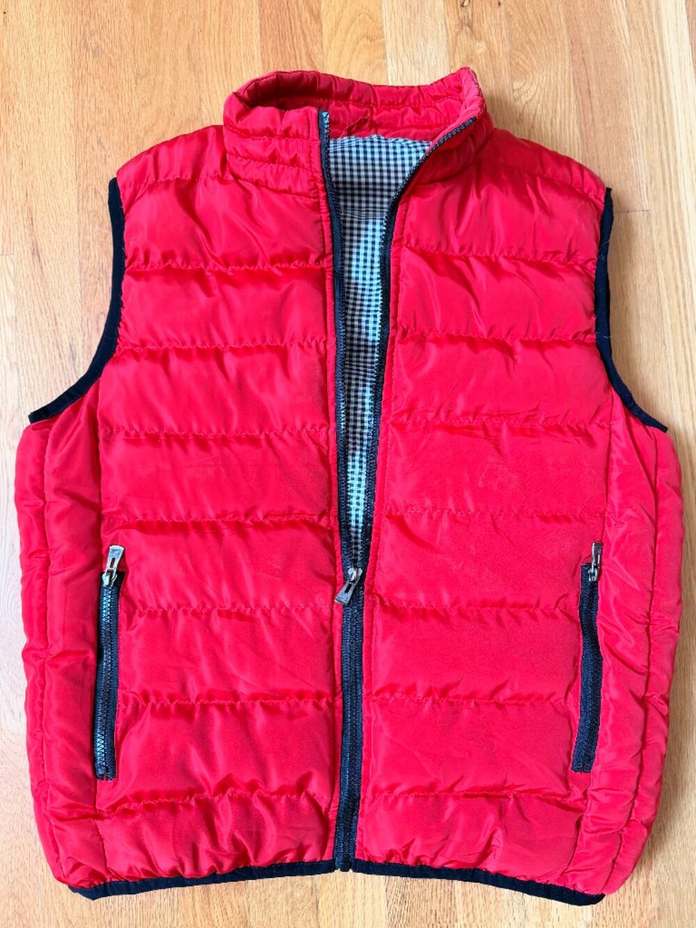 Leshang Red Quilted Puffer Vest Gingham Lined Small
